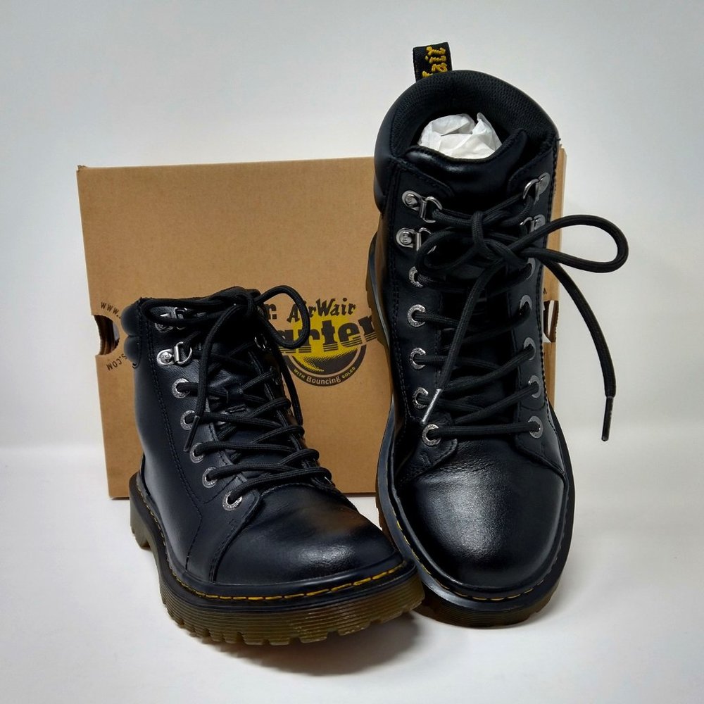 Women's Dr Martens Faora Black Genuine Leather Ankle Moto Combat Boots-Size 8